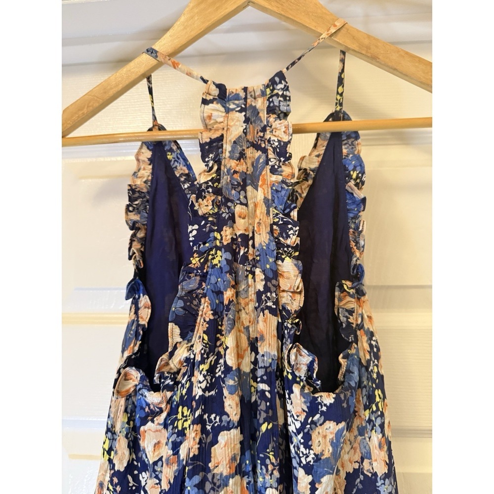 Rebecca Taylor Dress Womens 0 Blue Floral Silk Halter Ruffle Racerback Mini - Picture 7 of 9
